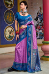 Lavender Purple and Royal Blue Banarasi Soft Silk Saree