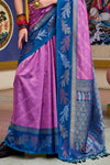 Lavender Purple and Royal Blue Banarasi Soft Silk Saree