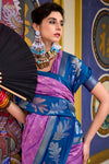 Lavender Purple and Royal Blue Banarasi Soft Silk Saree