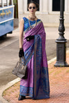 Lavender Purple Banarasi Silk Saree With Zari Border