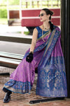 Lavender Purple Banarasi Silk Saree With Zari Border