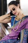 Lavender Purple Banarasi Silk Saree With Zari Border