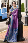 Lavender Purple Banarasi Silk Saree With Zari Border