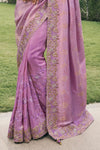 lavender Purple Banarasi Tissue Silk Saree With Embroidery