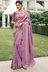 lavender Purple Banarasi Tissue Silk Saree With Embroidery