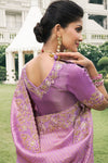 lavender Purple Banarasi Tissue Silk Saree With Embroidery