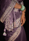 Lavender Purple Heavy Embroidery Designer Silk Saree