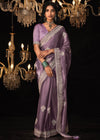 Lavender Purple Heavy Embroidery Designer Silk Saree