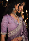 Lavender Purple Heavy Embroidery Designer Silk Saree