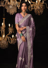 Lavender Purple Heavy Embroidery Designer Silk Saree