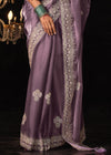 Lavender Purple Heavy Embroidery Designer Silk Saree