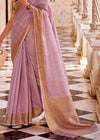 lavender Purple Linen Silk Saree with Velvet Blouse