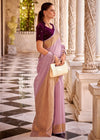 lavender Purple Linen Silk Saree with Velvet Blouse