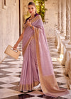 lavender Purple Linen Silk Saree with Velvet Blouse