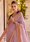 lavender Purple Linen Silk Saree with Velvet Blouse