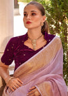 lavender Purple Linen Silk Saree with Velvet Blouse