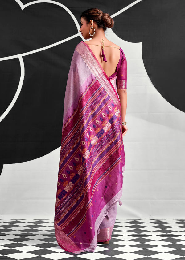 Lilac Purple Woven Designer Linen Cotton Saree