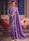 Lavender Purple Zari Tissue Designer Embroidered Saree