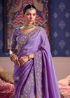 Lavender Purple Zari Tissue Designer Embroidered Saree