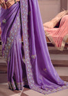 Lavender Purple Zari Tissue Designer Embroidered Saree