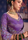 Lavender Purple Zari Tissue Designer Embroidered Saree