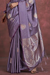 Lavender Satin Banarasi Saree