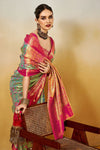 Leaf Green and Magenta Pink Kanjivaram Silk Saree