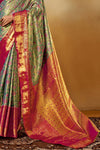 Leaf Green and Magenta Pink Kanjivaram Silk Saree