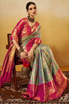 Leaf Green and Magenta Pink Kanjivaram Silk Saree