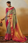 Leaf Green and Magenta Pink Kanjivaram Silk Saree