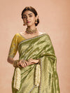 Leaf Green Banarasi Bridal Tissue Silk Saree