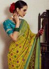 Lemon Green Brasso Designer Soft Silk Saree