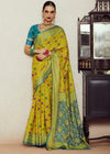 Lemon Green Brasso Designer Soft Silk Saree