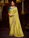 Lemon Yellow Banarasi Designer Silk Saree With Contrast Blouse