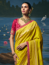 Lemon Yellow Banarasi Dola Silk Saree, pallu and blouse