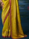 Lemon Yellow Banarasi Dola Silk Saree, border and drape