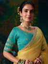 Lemon Yellow Embroidered Designer Organza Silk Saree, pallu and blouse