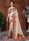 Light Chiku Designer Silk Saree