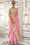 Light Crimson Pink Chiffon Handloom Saree