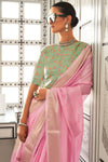 Light Crimson Pink Chiffon Handloom Saree