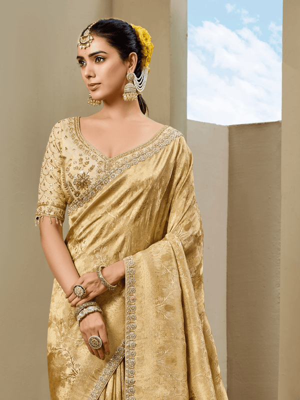 Light Gold Banarasi Tissue Silk Saree