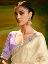 Light Gold Tissue Silk Designer Saree with Embroidery