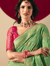 Light Green Banarasi Silk Saree With Contrast Blouse