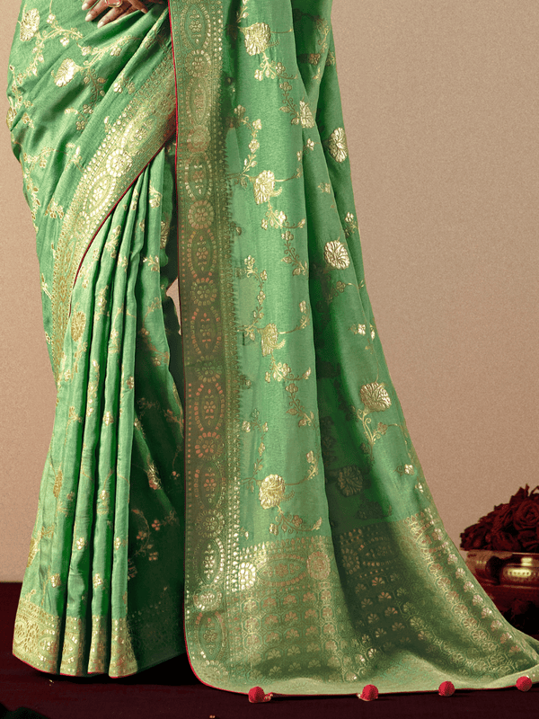 Light Green Banarasi Silk Saree With Contrast Blouse