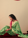 Light Green Banarasi Silk Saree With Contrast Blouse