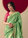 Light Green Banarasi Silk Saree With Contrast Blouse