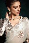 Light Grey Designer Organza Saree with Embroidery Border