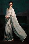 Light Grey Designer Organza Saree with Embroidery Border