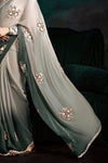 Light Grey Designer Organza Saree with Embroidery Border