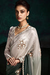 Light Grey Designer Organza Saree with Embroidery Border